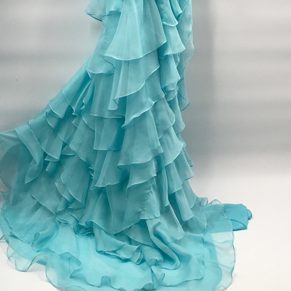 $1695 Terani Couture Aqua Ruffle Prom Gem … - Picture 11 of 14